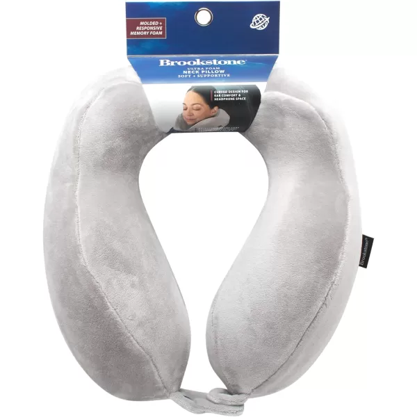 Brookstone Contoured Memory Foam Head and Neck Travel Pillow Ergonomic and Lightweight OliveGrey