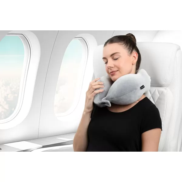 Brookstone Contoured Memory Foam Head and Neck Travel Pillow Ergonomic and Lightweight OliveGrey