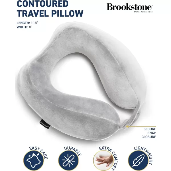 Brookstone Contoured Memory Foam Head and Neck Travel Pillow Ergonomic and Lightweight OliveGrey