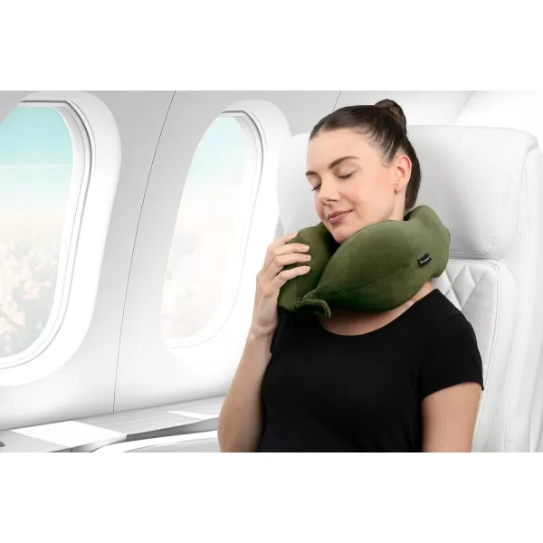 Brookstone Contoured Memory Foam Head and Neck Travel Pillow Ergonomic and Lightweight OliveOlive