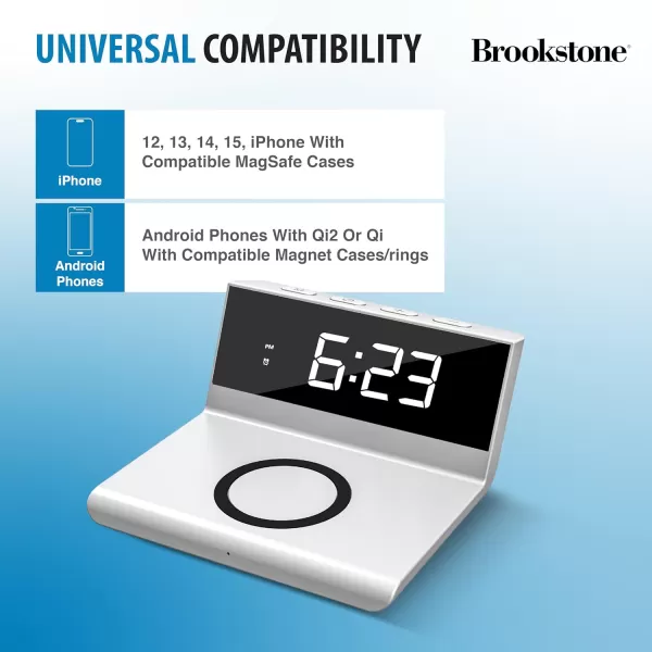 Brookstone Desk LED Alarm Clock 15W Wireless Charger for iPhone 15 Pro Max141312 Samsung S23S22S21 and AirPods  Wireless Charger Clock  Phone Charger ClockWhite