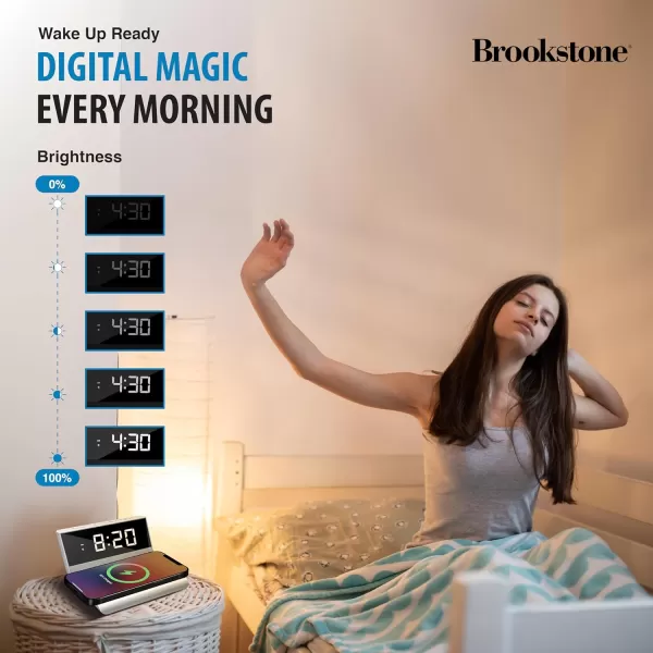 Brookstone Desk LED Alarm Clock 15W Wireless Charger for iPhone 15 Pro Max141312 Samsung S23S22S21 and AirPods  Wireless Charger Clock  Phone Charger ClockWhite