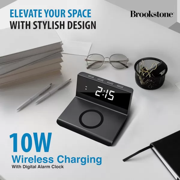 Brookstone Desk LED Alarm Clock 15W Wireless Charger for iPhone 15 Pro Max141312 Samsung S23S22S21 and AirPods  Wireless Charger Clock  Phone Charger ClockBlack