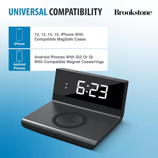 Brookstone Desk LED Alarm Clock 15W Wireless Charger for iPhone 15 Pro Max141312 Samsung S23S22S21 and AirPods  Wireless Charger Clock  Phone Charger ClockBlack