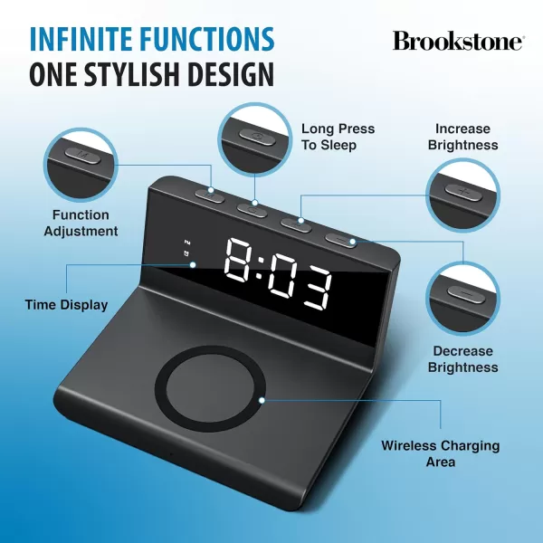 Brookstone Desk LED Alarm Clock 15W Wireless Charger for iPhone 15 Pro Max141312 Samsung S23S22S21 and AirPods  Wireless Charger Clock  Phone Charger ClockBlack