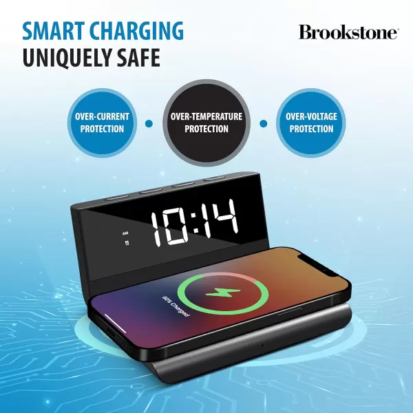 Brookstone Desk LED Alarm Clock 15W Wireless Charger for iPhone 15 Pro Max141312 Samsung S23S22S21 and AirPods  Wireless Charger Clock  Phone Charger ClockBlack