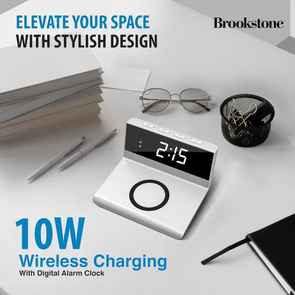 Brookstone Desk LED Alarm Clock 15W Wireless Charger for iPhone 15 Pro Max141312 Samsung S23S22S21 and AirPods  Wireless Charger Clock  Phone Charger ClockWhite
