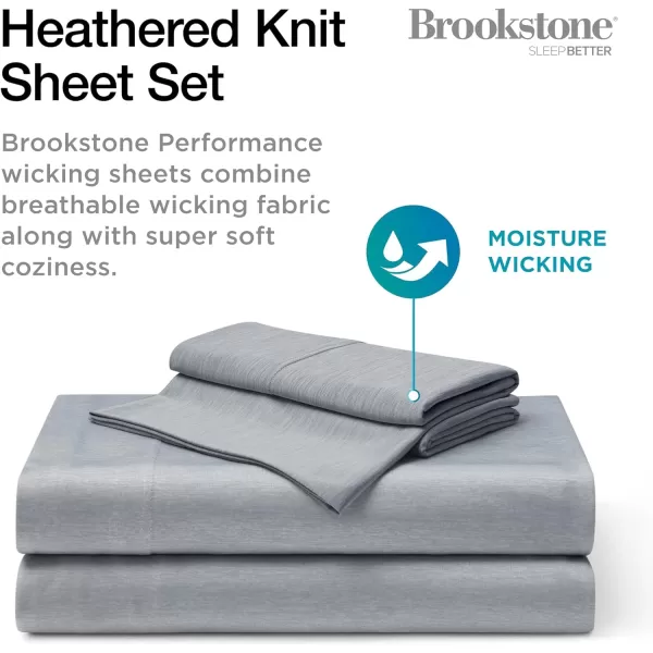 Brookstone Heathered Knit Moisture Wicking Queen Sheet Set  Innovative Breathable Fabric for AllNight Use by Hot Sleepers  4Piece Set of Soft Bed Sheet Fitted Sheet Two Pillowcases  GreyGray