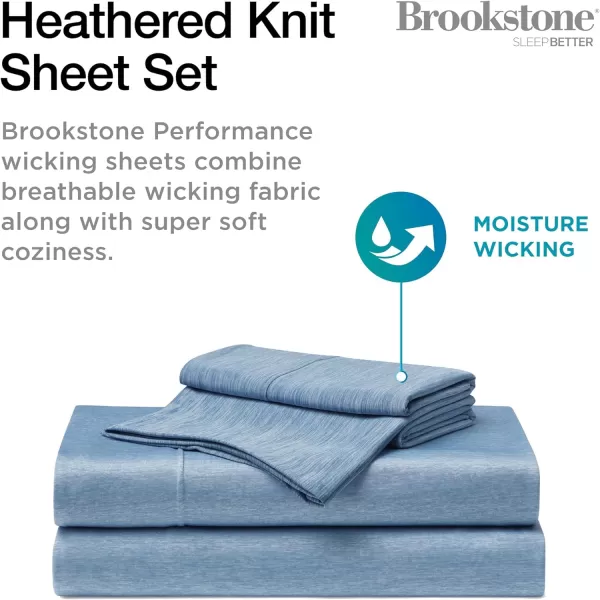 Brookstone Heathered Knit Moisture Wicking Queen Sheet Set  Innovative Breathable Fabric for AllNight Use by Hot Sleepers  4Piece Set of Soft Bed Sheet Fitted Sheet Two Pillowcases  GreyFaded Denim