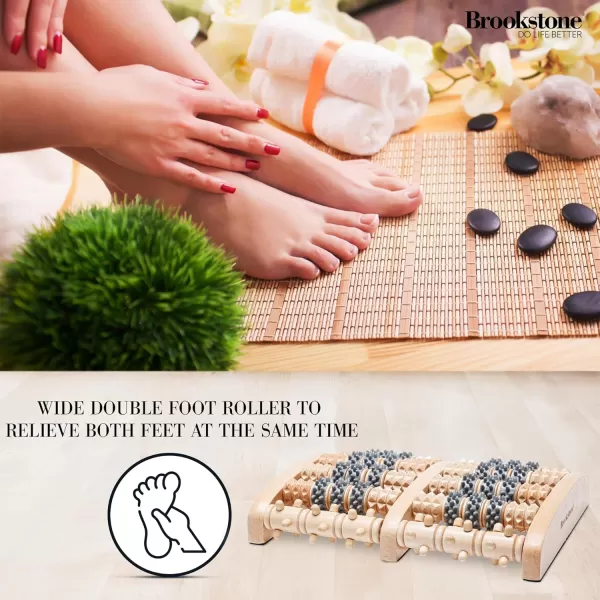 Brookstone Large Wood Foot Massager  Wooden Massage Roller to Stimulate Foot Reflexes Relieve Stress and Soothe Tension  Feet RollerGrey Oak  Double Foot