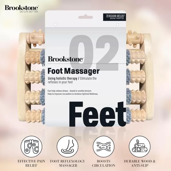 Brookstone Large Wood Foot Massager  Wooden Massage Roller to Stimulate Foot Reflexes Relieve Stress and Soothe Tension  Feet RollerGrey Oak  Double Foot