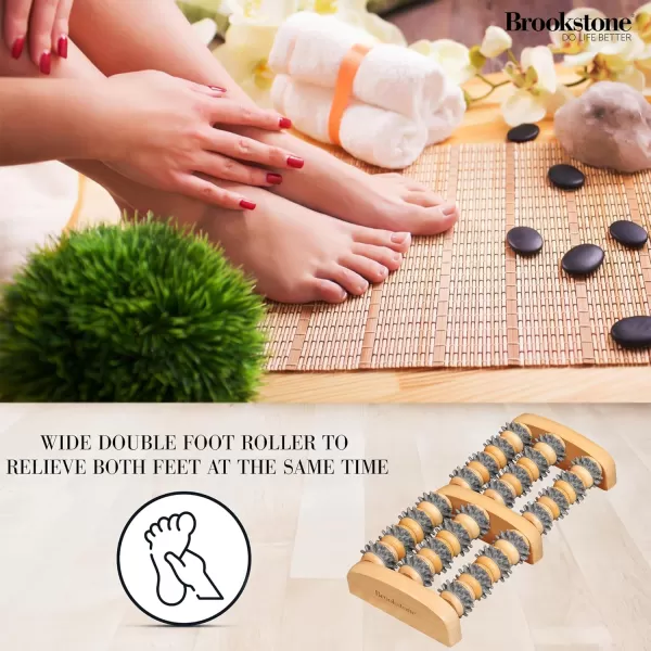 Brookstone Large Wood Foot Massager  Wooden Massage Roller to Stimulate Foot Reflexes Relieve Stress and Soothe Tension  Feet RollerOak Grey  Double Foot