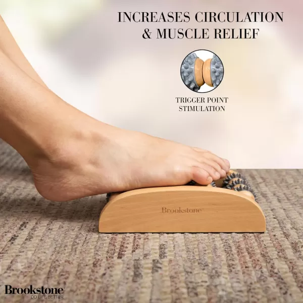 Brookstone Large Wood Foot Massager  Wooden Massage Roller to Stimulate Foot Reflexes Relieve Stress and Soothe Tension  Feet RollerOak Grey  Double Foot