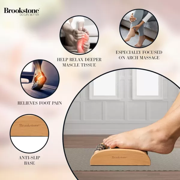 Brookstone Large Wood Foot Massager  Wooden Massage Roller to Stimulate Foot Reflexes Relieve Stress and Soothe Tension  Feet RollerOak Grey  Double Foot