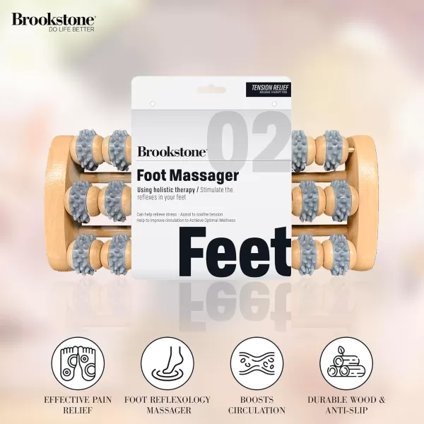 Brookstone Large Wood Foot Massager  Wooden Massage Roller to Stimulate Foot Reflexes Relieve Stress and Soothe Tension  Feet RollerOak Grey  Double Foot