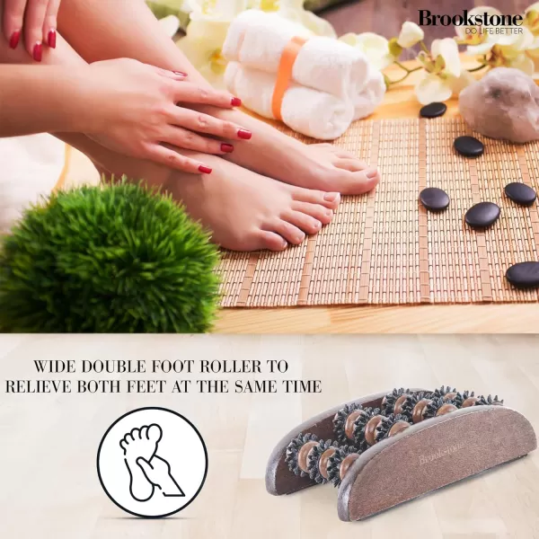 Brookstone Large Wood Foot Massager  Wooden Massage Roller to Stimulate Foot Reflexes Relieve Stress and Soothe Tension  Feet RollerWalnut  Single Foot