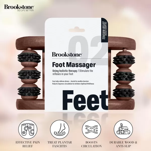 Brookstone Large Wood Foot Massager  Wooden Massage Roller to Stimulate Foot Reflexes Relieve Stress and Soothe Tension  Feet RollerWalnut  Single Foot