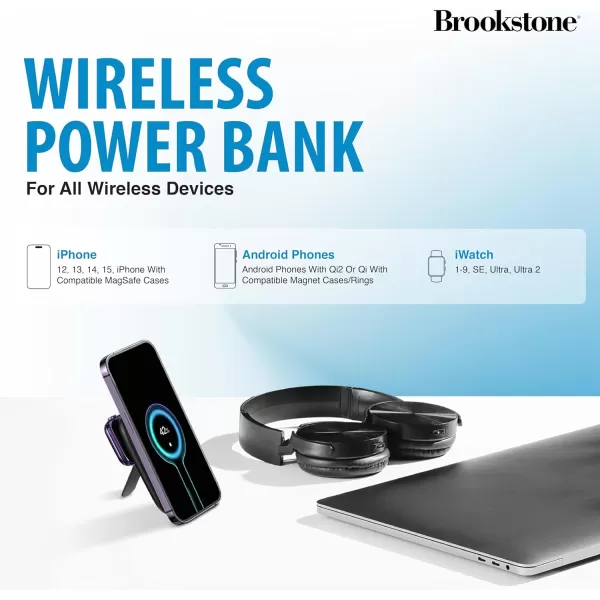 Brookstone Magnetic Charging Wireless Power Bank with Stand  5000mAh Portable Magnetic Power Bank Charger Fast Charger Battery Pack for iPhone 15141312 Pro Maxfor All iWatchBlack