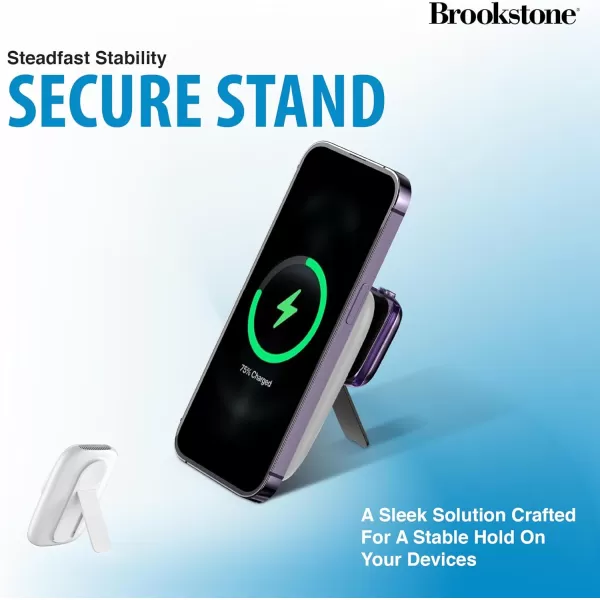 Brookstone Magnetic Charging Wireless Power Bank with Stand  5000mAh Portable Magnetic Power Bank Charger Fast Charger Battery Pack for iPhone 15141312 Pro Maxfor All iWatchWhite