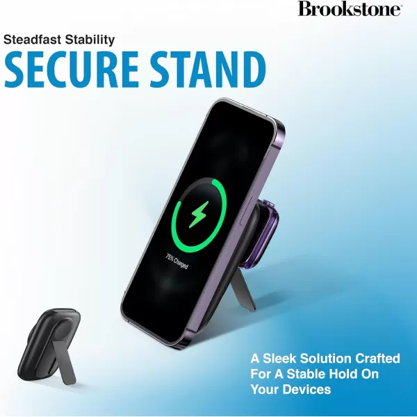 Brookstone Magnetic Charging Wireless Power Bank with Stand  5000mAh Portable Magnetic Power Bank Charger Fast Charger Battery Pack for iPhone 15141312 Pro Maxfor All iWatchBlack