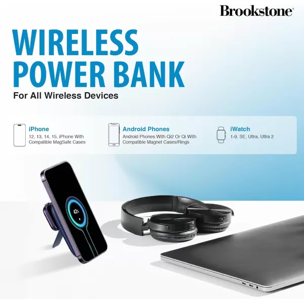 Brookstone Magnetic Charging Wireless Power Bank with Stand  5000mAh Portable Magnetic Power Bank Charger Fast Charger Battery Pack for iPhone 15141312 Pro Maxfor All iWatchBlue