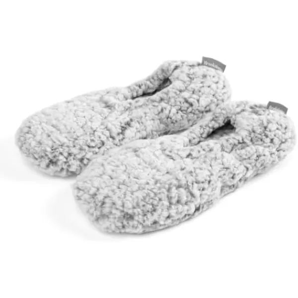 Brookstone Plush Footies  Slippers with Memory Foam Insole  UltraSoft Sherpa Footies for Indoor Wear NonSkid Sole OneSizeFitsMost Machine Washable Slippers for WomenSherpa  Charcoal