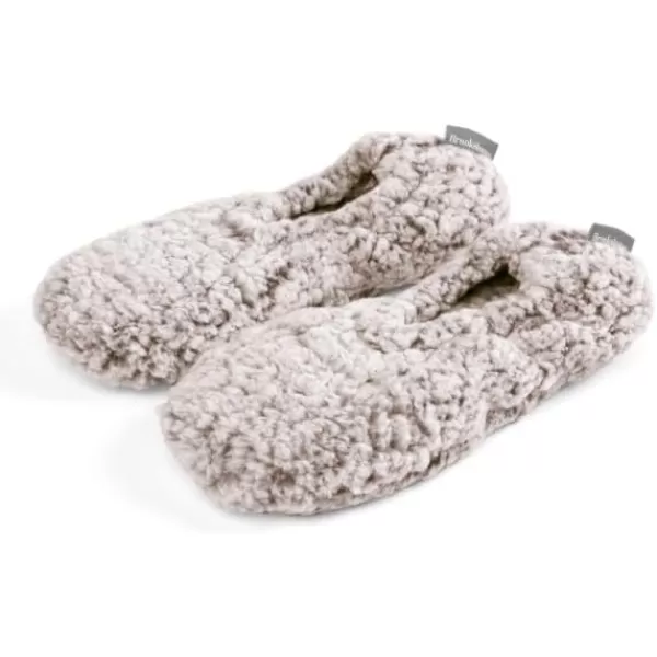 Brookstone Plush Footies  Slippers with Memory Foam Insole  UltraSoft Sherpa Footies for Indoor Wear NonSkid Sole OneSizeFitsMost Machine Washable Slippers for WomenSherpa  Feather Grey