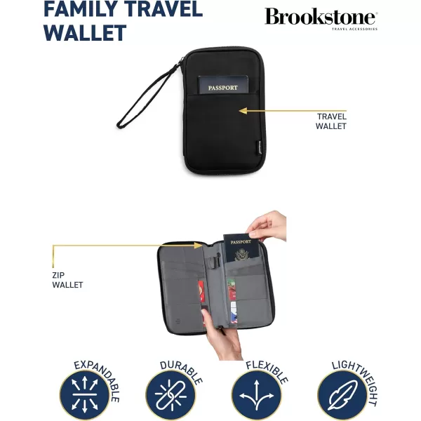 Brookstone Travel Wallet  RFIDBlocking Passport Card Vaccine Organizer Wristlet Strap  Family Document Holder Cover Case BlackBlack