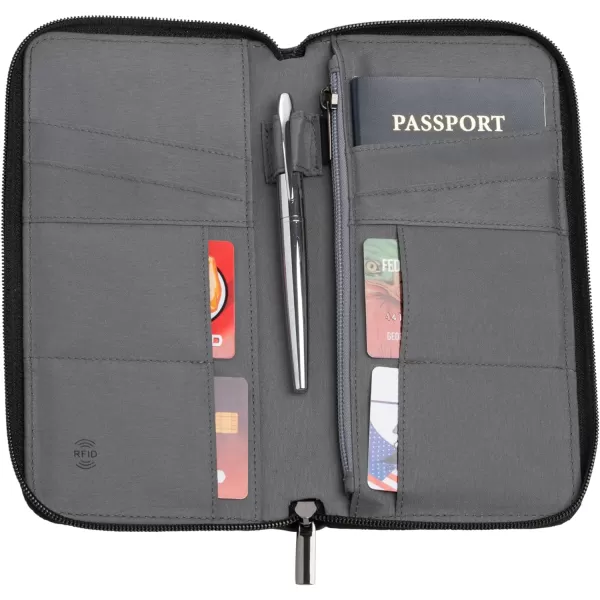 Brookstone Travel Wallet  RFIDBlocking Passport Card Vaccine Organizer Wristlet Strap  Family Document Holder Cover Case BlackBlack