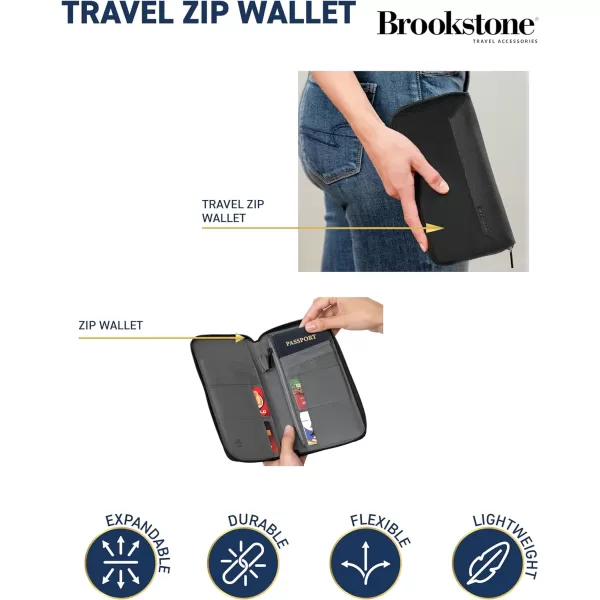 Brookstone Travel Wallet  RFIDBlocking Passport Organizer with Zipper  Document Card Holder Cover Case for Men and Women Size One Size BlackBlack