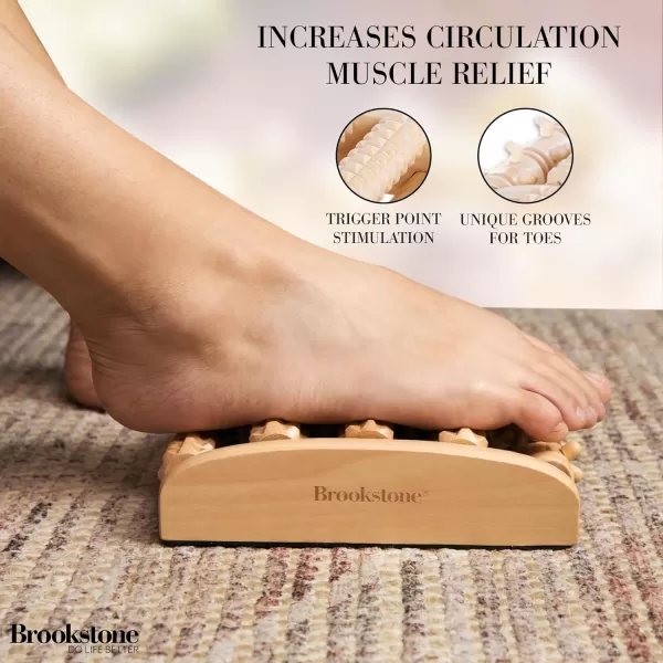 Brookstone Wood Foot Massager  Wooden Massage Roller to Stimulate Foot Reflexes Relieve Stress and Soothe Tension  Foot Roller WalnutOak Large