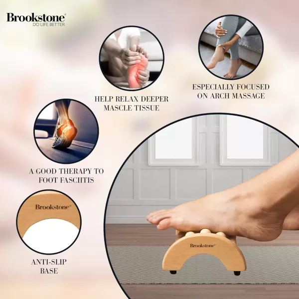 Brookstone Wood Foot Massager  Wooden Massage Roller to Stimulate Foot Reflexes Relieve Stress and Soothe Tension  Foot Roller WalnutOak Small