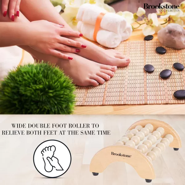 Brookstone Wood Foot Massager  Wooden Massage Roller to Stimulate Foot Reflexes Relieve Stress and Soothe Tension  Foot Roller WalnutOak Small