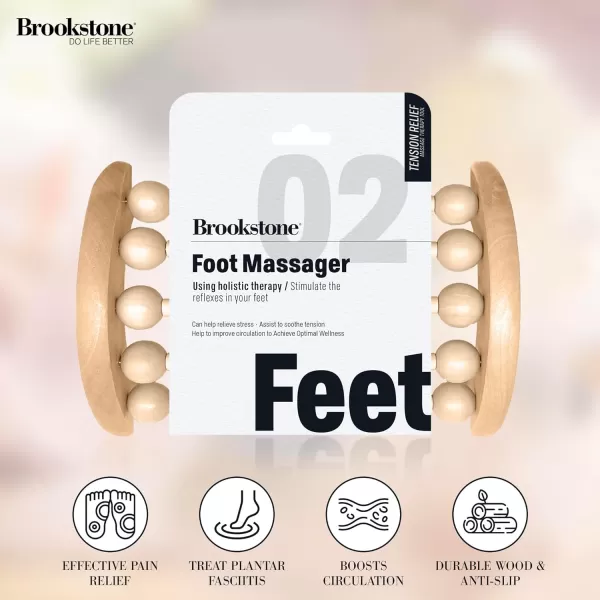 Brookstone Wood Foot Massager  Wooden Massage Roller to Stimulate Foot Reflexes Relieve Stress and Soothe Tension  Foot Roller WalnutOak Small