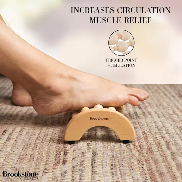 Brookstone Wood Foot Massager  Wooden Massage Roller to Stimulate Foot Reflexes Relieve Stress and Soothe Tension  Foot Roller WalnutOak Small