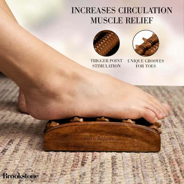 Brookstone Wood Foot Massager  Wooden Massage Roller to Stimulate Foot Reflexes Relieve Stress and Soothe Tension  Foot Roller WalnutWalnut Large