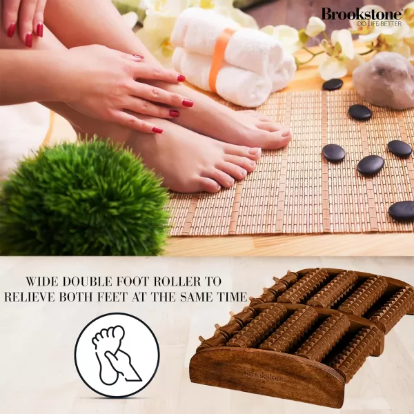 Brookstone Wood Foot Massager  Wooden Massage Roller to Stimulate Foot Reflexes Relieve Stress and Soothe Tension  Foot Roller WalnutWalnut Large