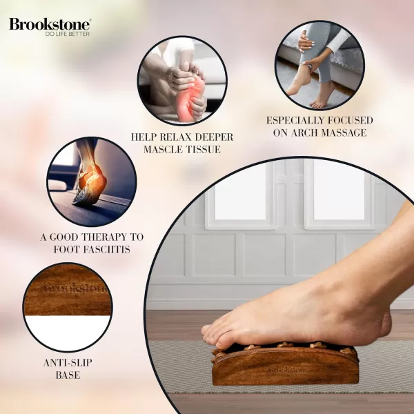 Brookstone Wood Foot Massager  Wooden Massage Roller to Stimulate Foot Reflexes Relieve Stress and Soothe Tension  Foot Roller WalnutWalnut Large