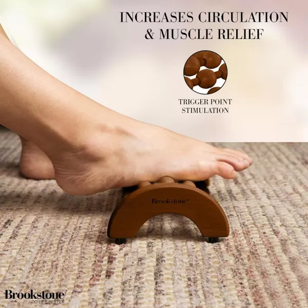 Brookstone Wood Foot Massager  Wooden Massage Roller to Stimulate Foot Reflexes Relieve Stress and Soothe Tension  Foot Roller WalnutWalnut Small