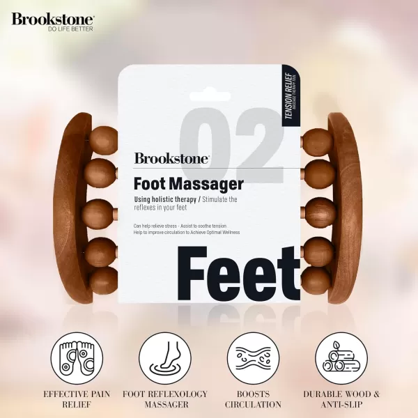 Brookstone Wood Foot Massager  Wooden Massage Roller to Stimulate Foot Reflexes Relieve Stress and Soothe Tension  Foot Roller WalnutWalnut Small