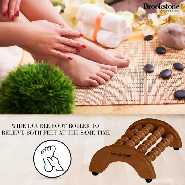 Brookstone Wood Foot Massager  Wooden Massage Roller to Stimulate Foot Reflexes Relieve Stress and Soothe Tension  Foot Roller WalnutWalnut Small