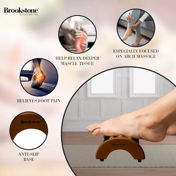 Brookstone Wood Foot Massager  Wooden Massage Roller to Stimulate Foot Reflexes Relieve Stress and Soothe Tension  Foot Roller WalnutWalnut Small