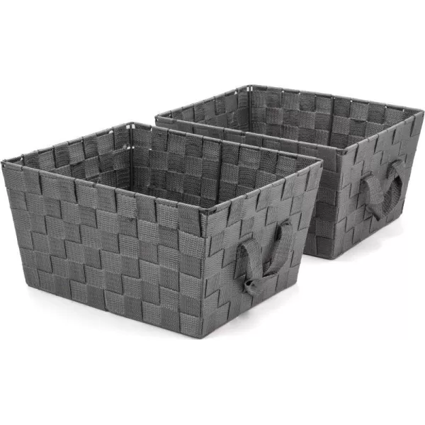 BROOKSTONE 2 PIECE SET Wicker Storage Basket with Crafted Wood Handles Organization and Storage Container Decorative Shelf Bin Over the Toilet Paper Reserve Suitable for Any Home Dcor StyleLight Gray