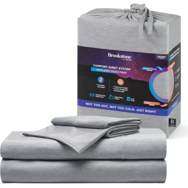 Brookstone Comfort Full Size Sheet Set  Innovative Cooling Sheets for Hot Sleepers  Deep Sleep with Temperature Regulation  4Piece Set of Soft Flat Sheet Fitted Sheet Two Pillowcases  GreyGray