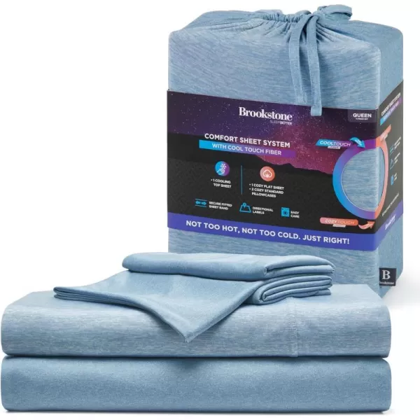 Brookstone Comfort Full Size Sheet Set  Innovative Cooling Sheets for Hot Sleepers  Deep Sleep with Temperature Regulation  4Piece Set of Soft Flat Sheet Fitted Sheet Two Pillowcases  GreyFaded Denim