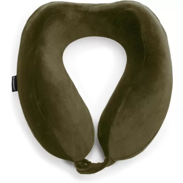 Brookstone Contoured Memory Foam Head and Neck Travel Pillow Ergonomic and Lightweight OliveOlive