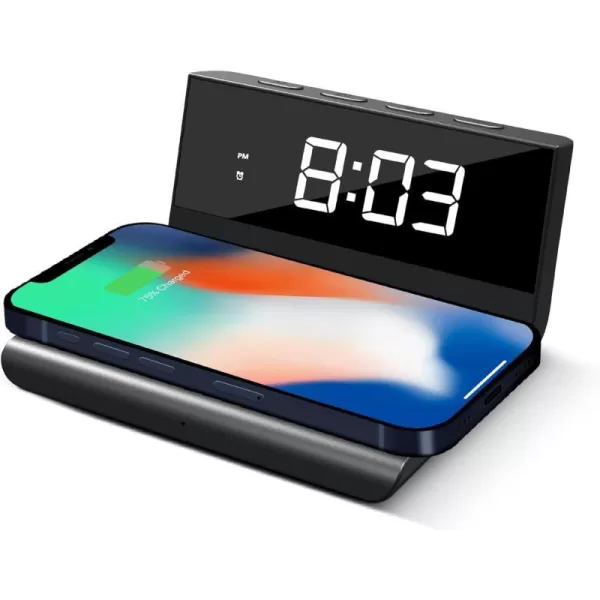 Brookstone Desk LED Alarm Clock 15W Wireless Charger for iPhone 15 Pro Max141312 Samsung S23S22S21 and AirPods  Wireless Charger Clock  Phone Charger ClockBlack