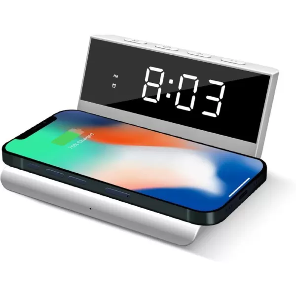 Brookstone Desk LED Alarm Clock 15W Wireless Charger for iPhone 15 Pro Max141312 Samsung S23S22S21 and AirPods  Wireless Charger Clock  Phone Charger ClockWhite