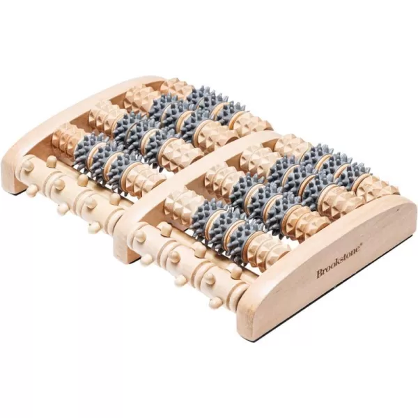 Brookstone Large Wood Foot Massager  Wooden Massage Roller to Stimulate Foot Reflexes Relieve Stress and Soothe Tension  Feet RollerGrey Oak  Double Foot