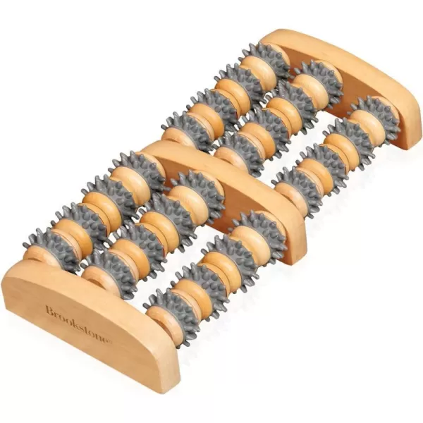 Brookstone Large Wood Foot Massager  Wooden Massage Roller to Stimulate Foot Reflexes Relieve Stress and Soothe Tension  Feet RollerOak Grey  Double Foot